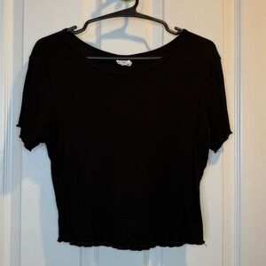 Destined Black Ribbed Crew Neck Top with Ruffled Edges Size XL